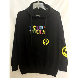 Yours Truly Men Colorful Logo Black Hoodie Pullovers Size M